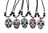 Wholesale Sugar Skulls Pendant Black Cord Necklace 18"